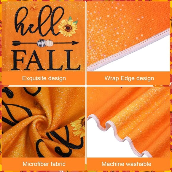 6-Pack Stylish Pumpkin Towels - Generous Size Autumn Kitchen & Bath Essentials - Picture 4 of 6